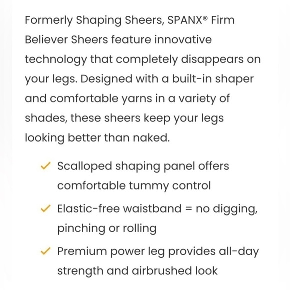 SPANDX FIRM BELIEVER SHEERS SIZE A SHADE S4 NEW - Picture 4 of 5